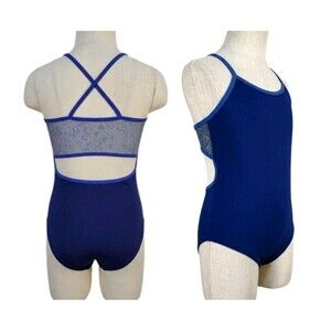 Aja Body Wrappers Open Back Cutout Mesh Lace Crossback Tank Leotard Girls 8/10
